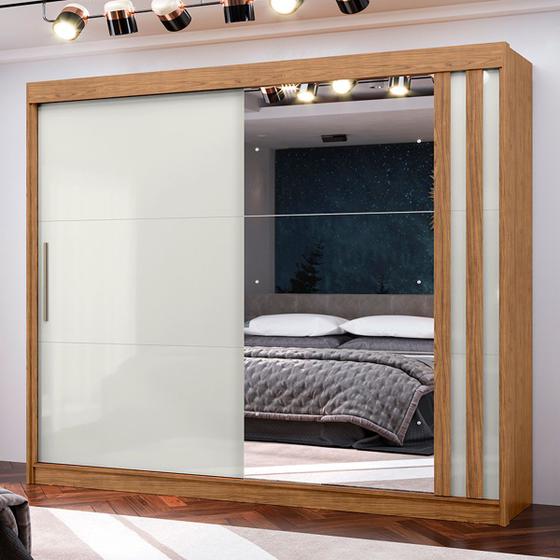 Imagem de Guarda-Roupa Casal Seul 100% Mdf 2 Portas 4 Gavetas com Espelho Freijo/Off White - Mx Móveis