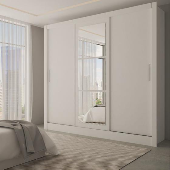 Guarda-Roupa Casal Sophia 3 Portas 3 Gavetas com Espelho Branco - Panorama Móveis Menor preço em Guarda-Roupa Casal Sophia 3 Portas 3 Gavetas com Espelho Branco - Panorama Móveis