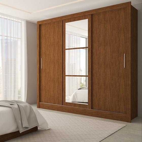 Imagem de Guarda-Roupa Casal Sophia Slim 3 Portas com Espelho Cinamomo - Panorama Móveis