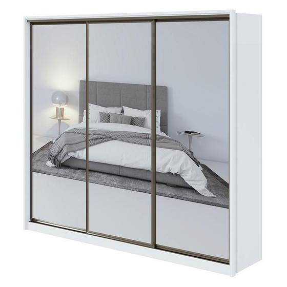 Imagem de Guarda Roupa Casal Spazio com Espelho Super Glass 270 Branco Brilho - Lopas