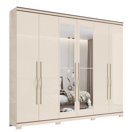 Imagem de Guarda Roupa Casal Titanium 6 Portas Off White/Castanho com Espelho- Móveis Henn