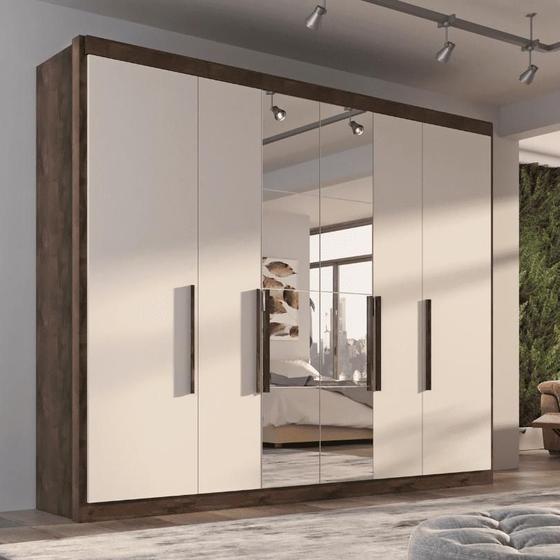 Guarda Roupa Casal Valencia 6 Portas 6 Gavetas Com Espelho - Tonielque Móveis