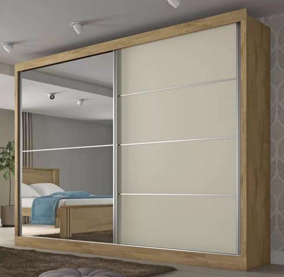 Guarda roupa casal verona com espelho 100% mdf espaço ele/ela amendoa/off white Menor preço em Guarda roupa casal verona com espelho 100% mdf espaço ele/ela amendoa/off white