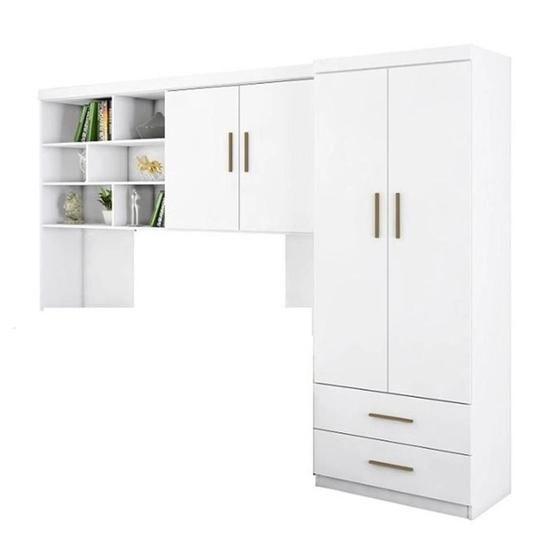 Imagem de Guarda Roupa Chiara 2 Portas e 2 Gavetas + Módulo Aéreo p/ Quarto Infantil Branco - Phoenix Baby