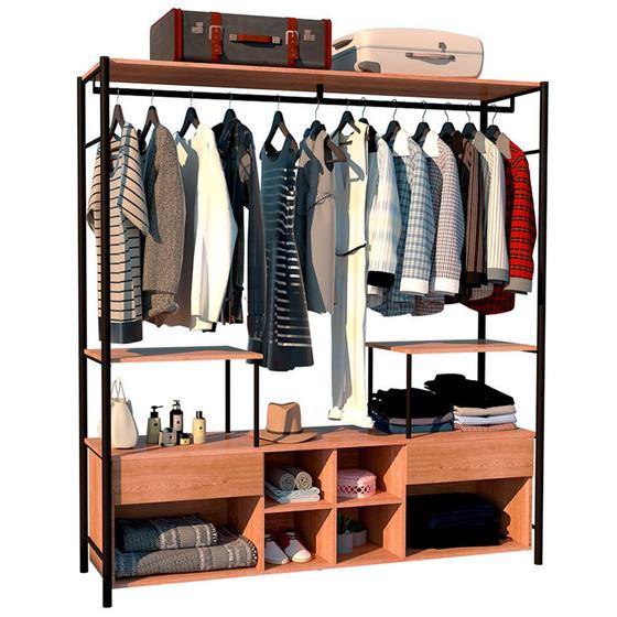 Imagem de Guarda Roupa Closet Casal Barcelona Industrial 174cm 02 Gavetas Demolição Preto - Abmaza