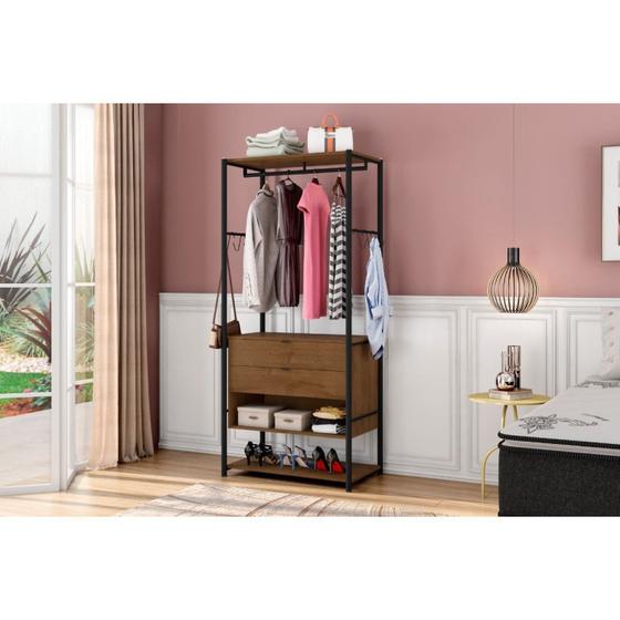 Imagem de Guarda-roupa Closet de Ferro 2 Gavetas 2 Cabideiros Lyon Preto/Demolição