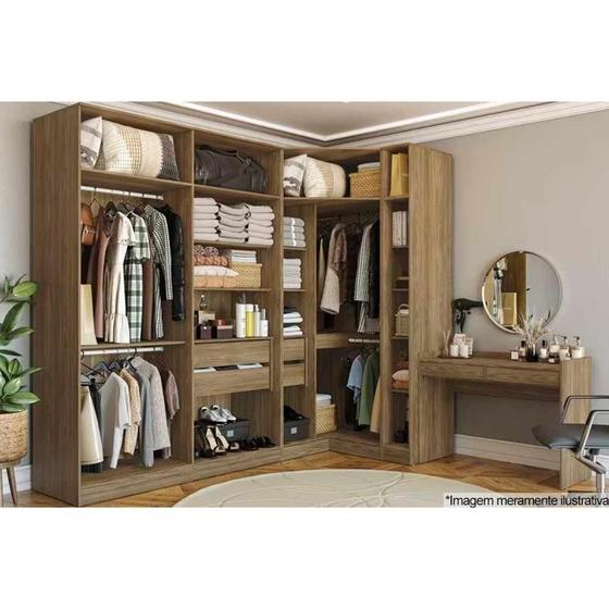 Imagem de Guarda Roupa Closet de Quarto Adapt 4 Peças (1 Aberto + 1 Módulo Aberto + 1 de Canto Obliquo + 1 Escrivaninha) QCM72 Nogueira - Kappesberg