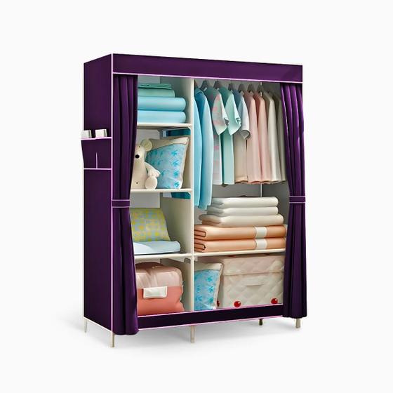 Imagem de Guarda Roupa Closet Dobrável Organizador com Capa de Tecido 2 Portas  ROXO