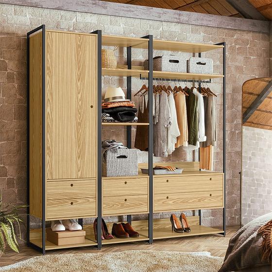 Guarda Roupa Closet Modulado Industrial Solteiro Olivar 197cm - Pinus ...