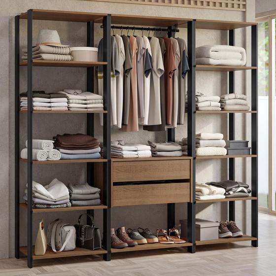 Imagem de Guarda-Roupa Closet Modulado Valencia 2 Gavetas 188cm Rustic/Preto Madesa 01