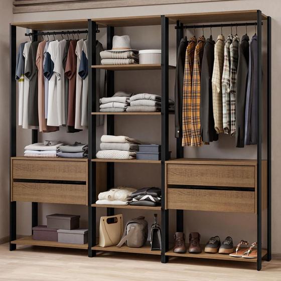 Imagem de Guarda-Roupa Closet Modulado Valencia 4 Gavetas 199cm Rustic/Preto Madesa 02