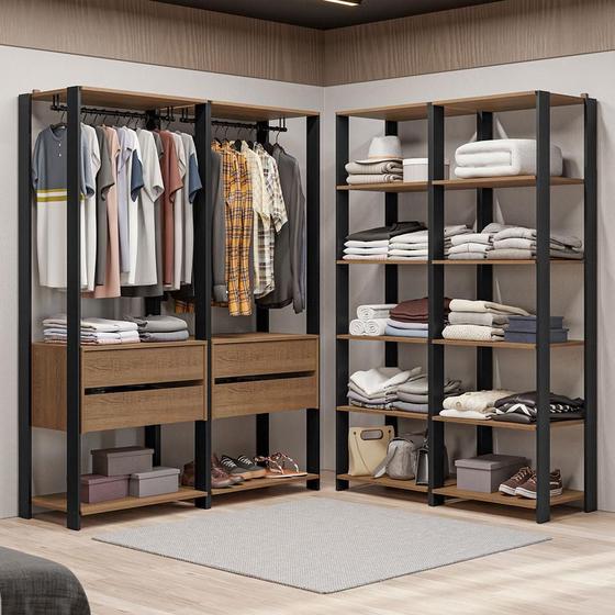 Imagem de Guarda-Roupa Closet Modulado Valencia 4 Gavetas 358cm Rustic/Preto Madesa 03