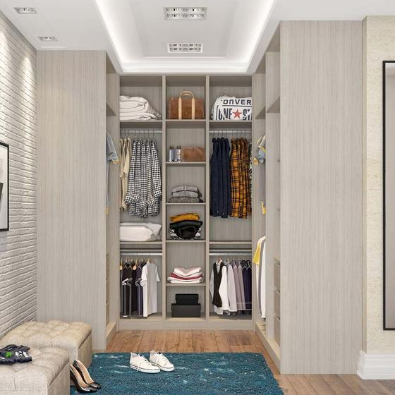 Imagem de Guarda Roupa Closet sem Portas Canto em U com 5 PeAas, 6 Gavetas, 5 Cabideiros Prime Luciane MA³veis