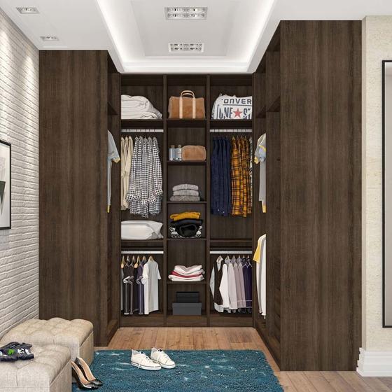 Imagem de Guarda Roupa Closet sem Portas Canto em U com 5 Peças, 6 Gavetas, 5 Cabideiros Prime Luciane Móveis