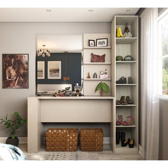 Imagem de Guarda Roupa Closet sem Portas com 6 Prateleiras e Bancada com Painel Prime Luciane MA³veis