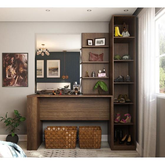 Imagem de Guarda Roupa Closet sem Portas com 6 Prateleiras e Bancada com Painel Prime Luciane Móveis