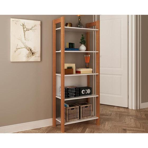 Imagem de Guarda Roupa Closet Solteiro AZ1005 Armário c/ 5 Prateleiras Amêndoa/Branco - Tecno Mobili