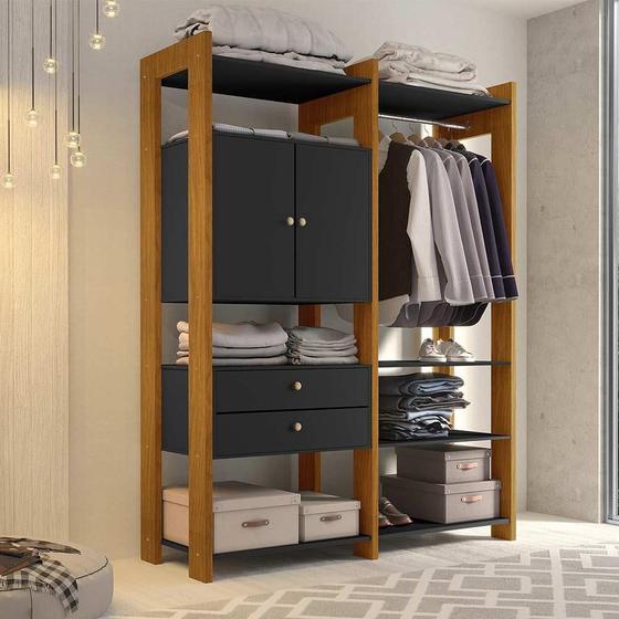 Guarda Roupa Closet Solteiro Carvalho / Preto Luapa Toronto Menor preço em Guarda Roupa Closet Solteiro Carvalho / Preto Luapa Toronto