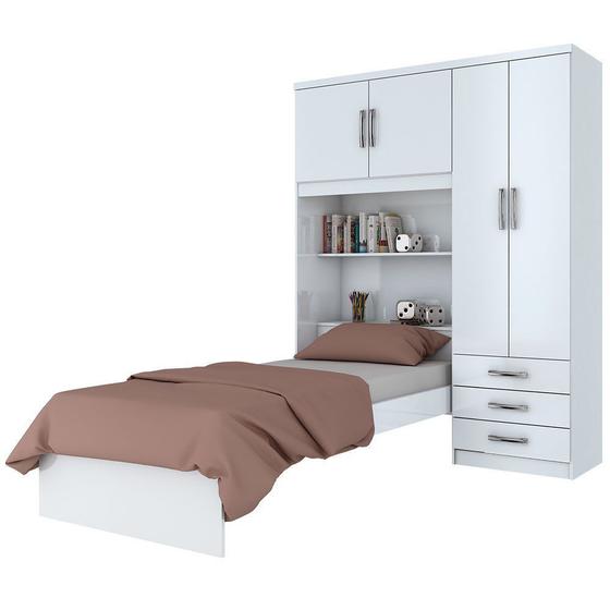 Imagem de Guarda Roupa com Cama de Solteiro Henn Cravo 4 Portas 3 Gavetas