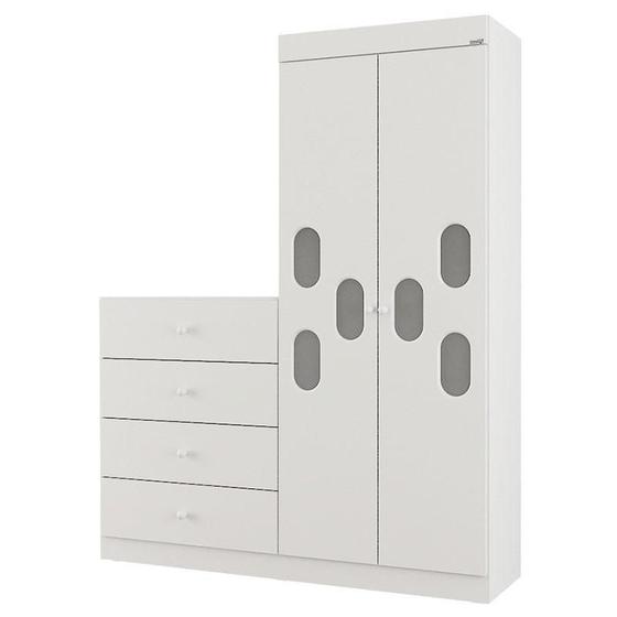Guarda Roupa com Cômoda Meu Bebê Branco Brilho - Canaã Menor preço em Guarda Roupa com Cômoda Meu Bebê Branco Brilho - Canaã