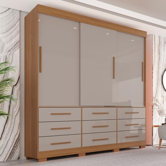 Guarda-roupa com Pés Casal 3 Portas 9 Gavetas Luana Menor preço em Guarda-roupa com Pés Casal 3 Portas 9 Gavetas Luana