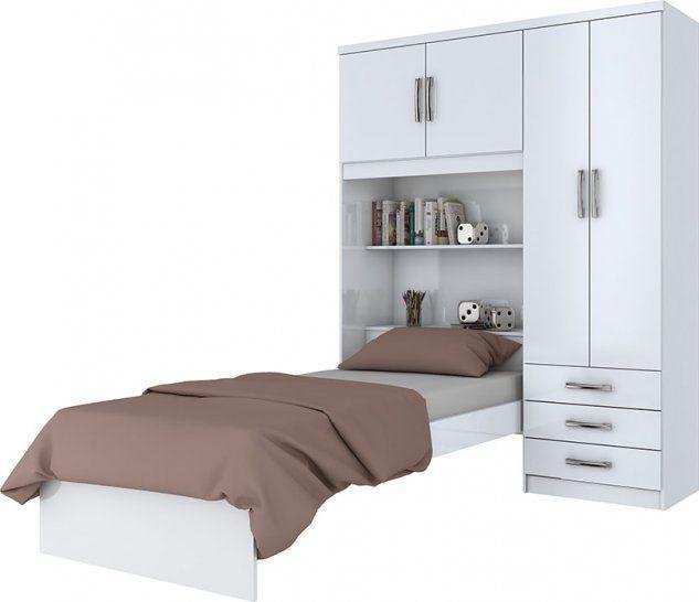 Imagem de Guarda-roupa Cravo 04 Portas Com Cama Solteiro Embutida Branco ou Rosa