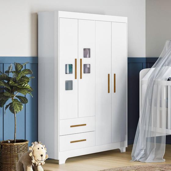 Imagem de Guarda Roupa de Bebê 100% MDF 4 Portas 2 Gavetas Fly Branco