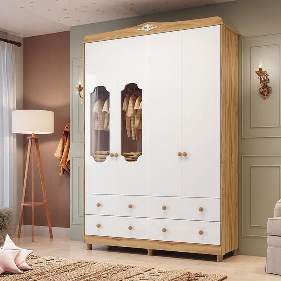 Imagem de Guarda-roupa de Bebê 156,80cm 4 Portas com Janela 4 Gavetas 100% Mdf Maya Provençal Espresso Móveis