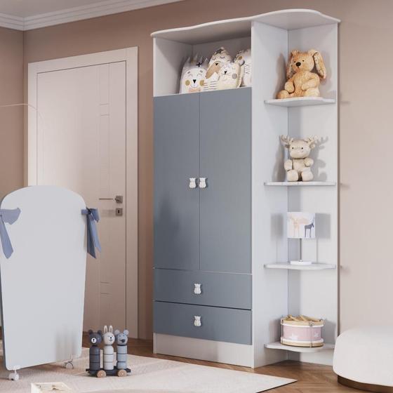 Imagem de Guarda Roupa de Bebê 2 Portas 2 Gavetas com Cantoneira Baby Móveis Percasa Branco/Azul