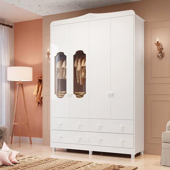 Imagem de Guarda Roupa de Bebê 4 Portas com Janela e 4 Gavetas Maya Provençal Espresso Móveis