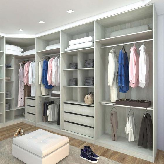 Guarda Roupa de Canto Closet 3 Módulos sem Portas 6 Gavetas e 5 Cabideiros Prime Luciane Móveis Menor preço em Guarda Roupa de Canto Closet 3 Módulos sem Portas 6 Gavetas e 5 Cabideiros Prime Luciane Móveis