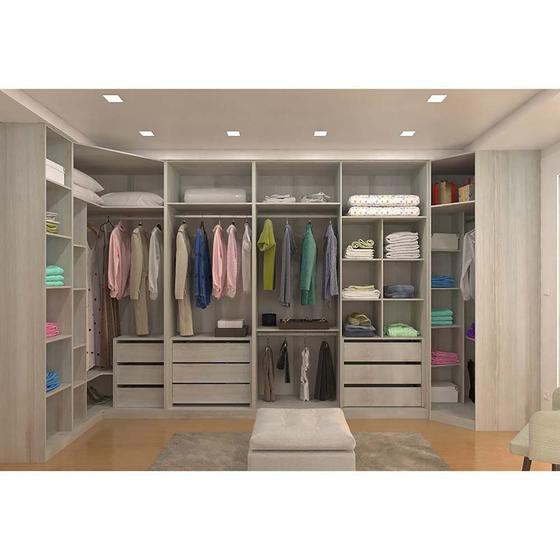 Guarda Roupa de Canto Closet 5 Módulos sem Portas 9 Gavetas e 5 Cabideiros Prime Luciane Móveis Menor preço em Guarda Roupa de Canto Closet 5 Módulos sem Portas 9 Gavetas e 5 Cabideiros Prime Luciane Móveis