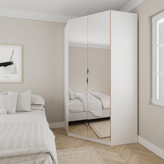 Imagem de Guarda Roupa de Canto Closet com 6 Prateleiras e Portas de Espelho Modular Hera Cabecasa Madeiramade