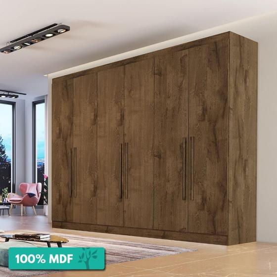 Imagem de Guarda-Roupa De Casal 100% Mdf 6 Portas 4 Gavetas 11 Prateleiras Oslo Made Marcs Braúna