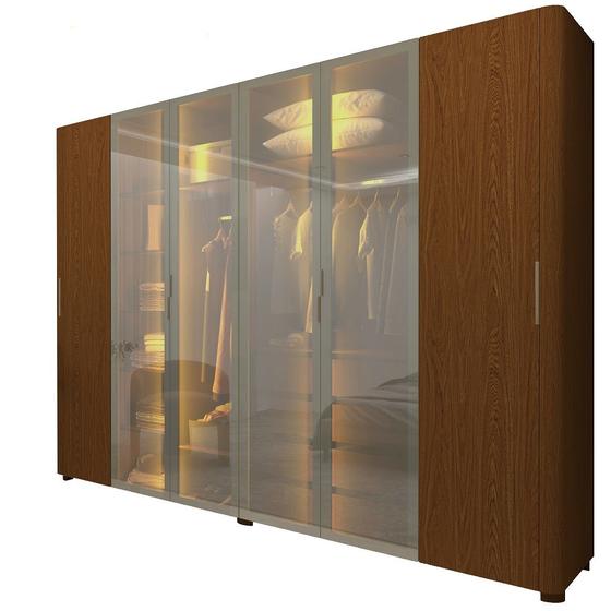 Imagem de Guarda Roupa de Casal Gelius Innova 6 portas com 4 portas de vidro reflecta 4 gavetas com pés e LED Castanho