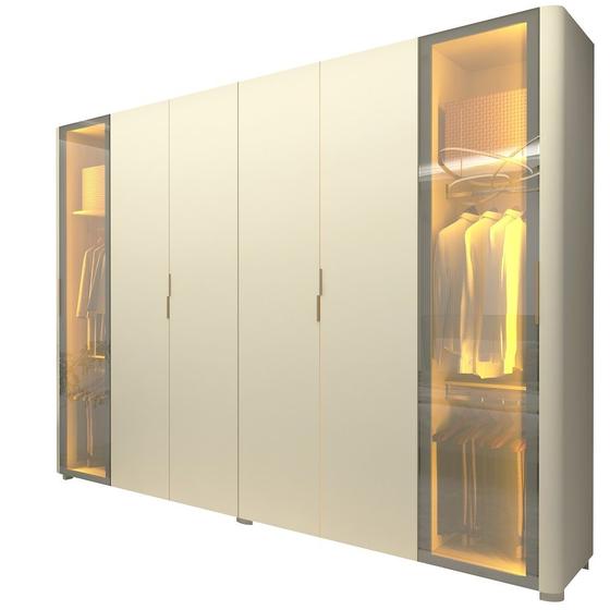 Imagem de Guarda Roupa de Casal Gelius Innova com  250 cm de Largura 6 portas com 2 portas de vidro reflecta 4 gavetas com pés e LED OFF White