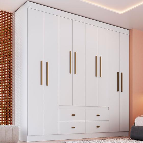 Guarda Roupa de Casal Las Vegas 8 Portas 4 Gavetas Branco - Doripel Menor preço em Guarda Roupa de Casal Las Vegas 8 Portas 4 Gavetas Branco - Doripel