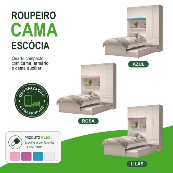 Guarda Roupa De Solteiro Escócia 4 Portas com cama auxiliar 100 MDF Linhamobília Acp Móveis