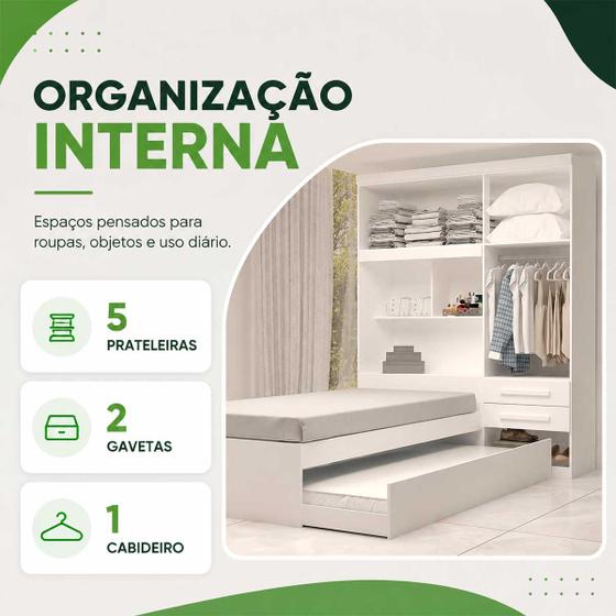 Guarda Roupa De Solteiro Escócia 4 Portas com cama auxiliar 100 MDF Linhamobília Acp Móveis