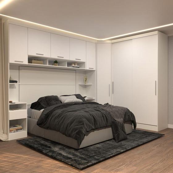 Imagem de Guarda Roupa Dormitório Modulado Alpes Casal 1,58 m Queen Canto c/ 2 Portas de Correr - Branco - Luciane M01