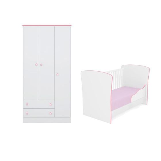 Guarda Roupa e Berço que Vira Mini Cama Doce Sonho Branco/Rosa Qmovi Menor preço em Guarda Roupa e Berço que Vira Mini Cama Doce Sonho Branco/Rosa Qmovi