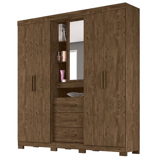 Imagem de Guarda Roupa Eldorado 195cm 5 Portas Castanho Wood com Espelho Moval