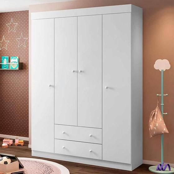 Imagem de Guarda-Roupa Elisa em mdf 4 Portas e 2 Gavetas Branco - Phoenix Baby