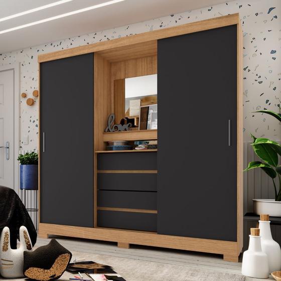 Guarda Roupa Fama Grécia 2 Portas 4 Gavetas Com Espelho FAMA MOVEIS