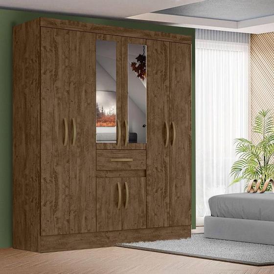 Imagem de Guarda Roupa Grande 8 Portas 1 Gaveta Com Espelho Castanho Wood Plínio Shop JM