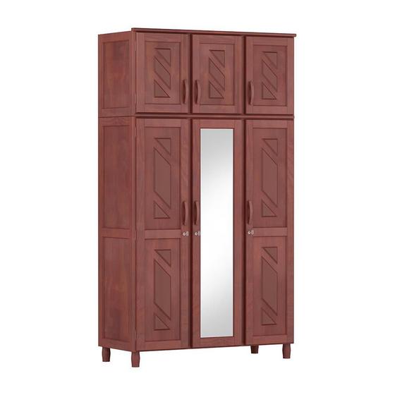 Guarda-Roupa Grécia Solteiro Mogno Fosco com Espelho 6 Portas 3 Gavetas e Maleiro Madeira Maciça de Pinus - Cavazotto Menor preço em Guarda-Roupa Grécia Solteiro Mogno Fosco com Espelho 6 Portas 3 Gavetas e Maleiro Madeira Maciça de Pinus - Cavazotto
