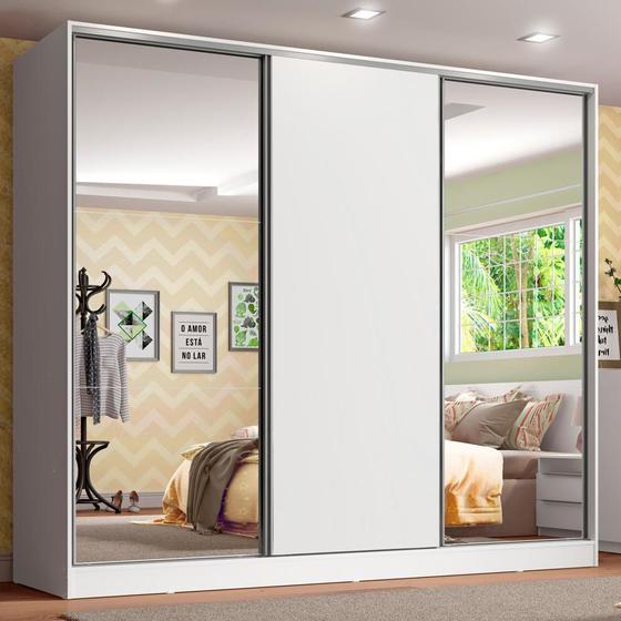 Guarda Roupa Infantil 100% MDF Madesa Logan 3 Portas de Correr com Espelhos - Branco Menor preço em Guarda Roupa Infantil 100% MDF Madesa Logan 3 Portas de Correr com Espelhos - Branco