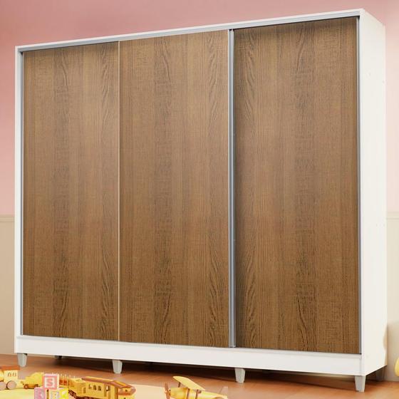 Imagem de Guarda Roupa Infantil 100% MDF Madesa Logan 3 Portas de Correr com Pés - Branco/Rustic