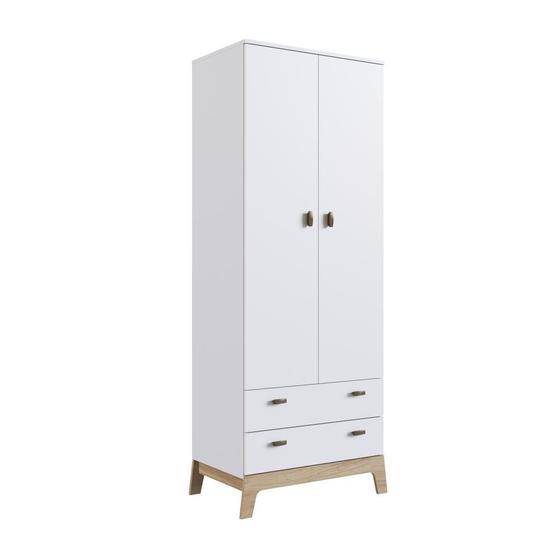 Imagem de Guarda-Roupa Infantil 2 Portas e 2 Gavetas com Prateleira, Cabideiro e Pés Retrô para Quarto de Bebê Branco com Itapuã