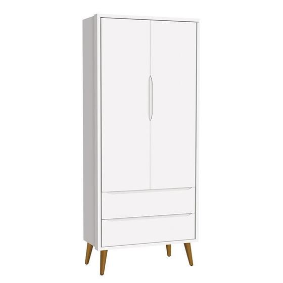 Imagem de Guarda Roupa Infantil 2 Portas Theo Retrô Branco Fosco com Pés Amadeirado - Reller Móveis